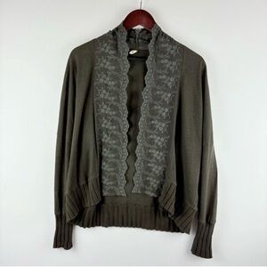 Anthropologie TINY Rosalie Open Cardigan Sweater Embroidered Lace Green Boho XS